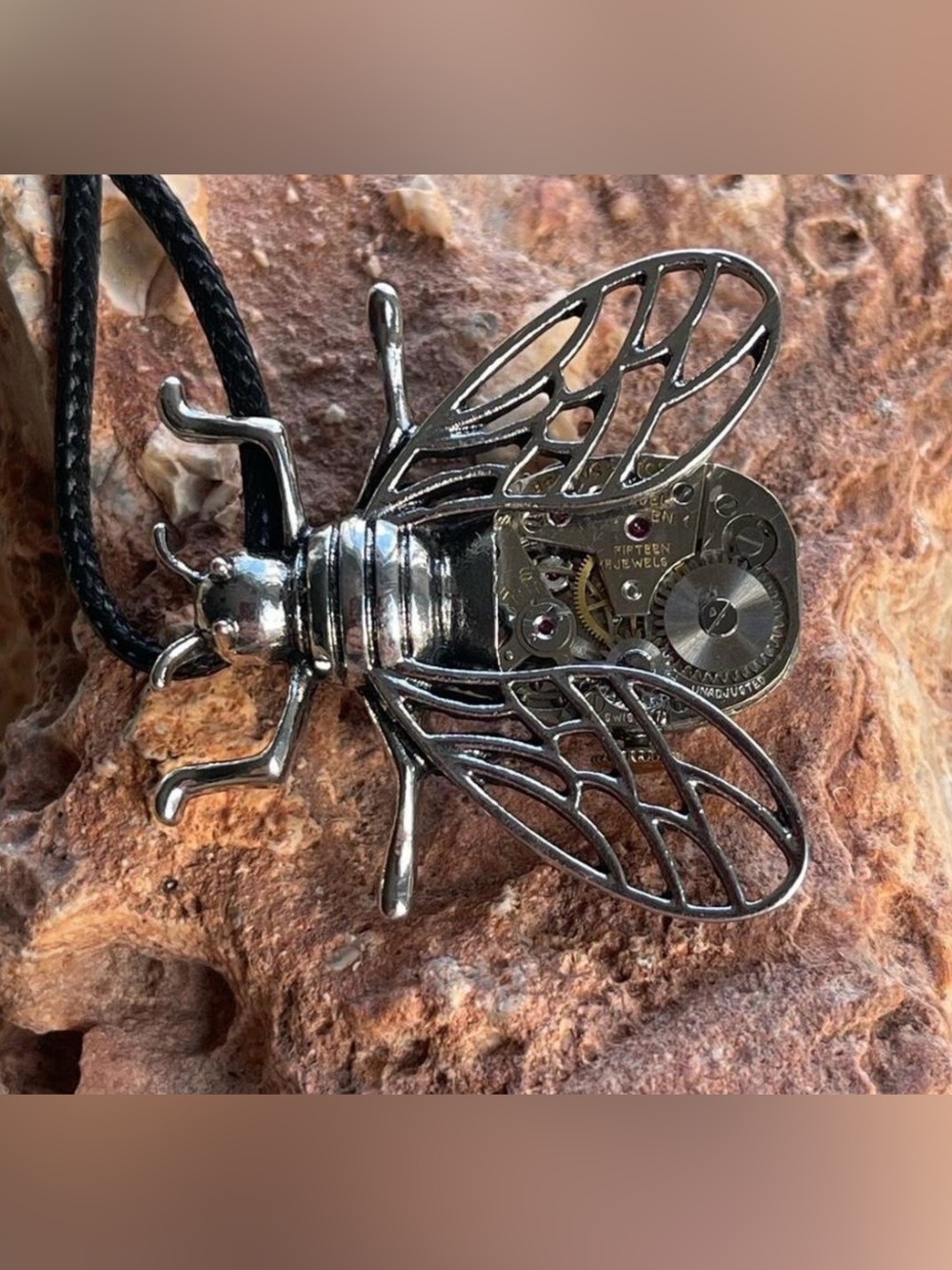 Steampunk Vintage Bumblebee Pendant Brooch | Vintage Swiss Watch Bee Necklace